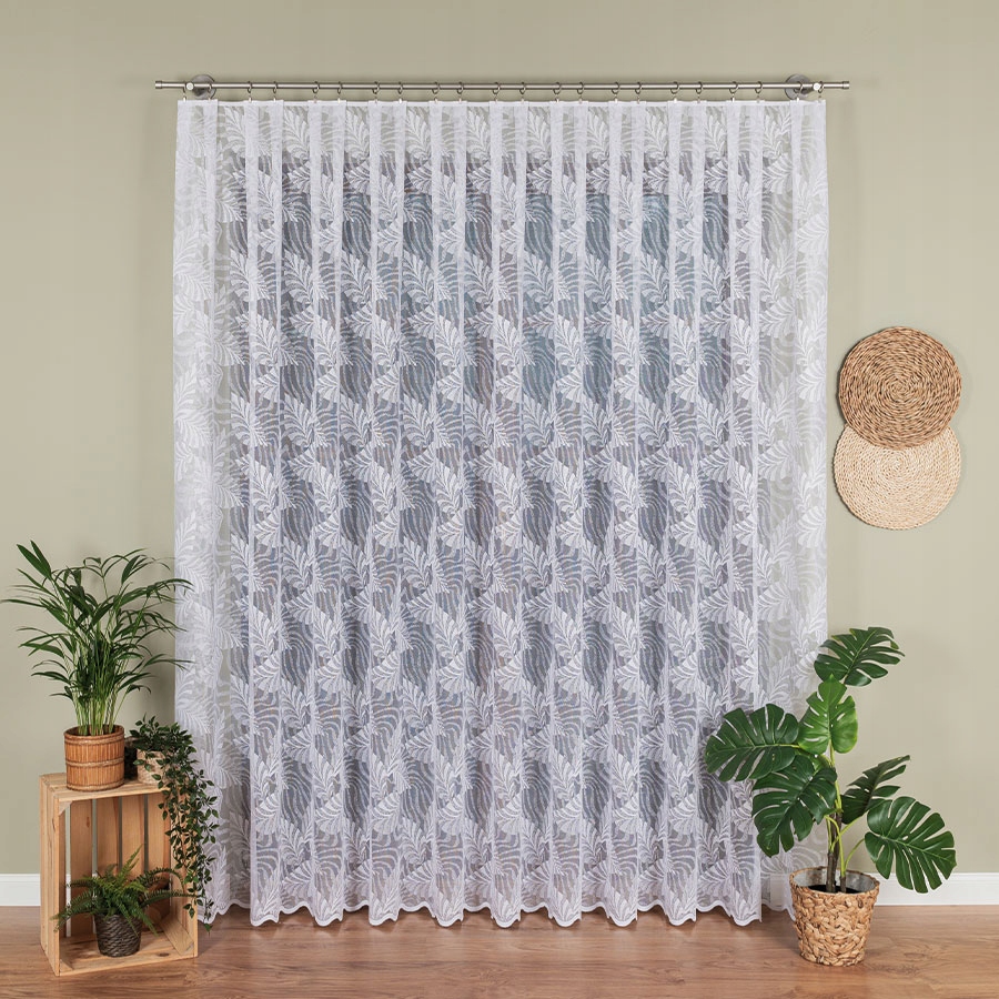 Mg Záclona Listy 107229M Bílá 350x250cm Hotová S Páskou M
