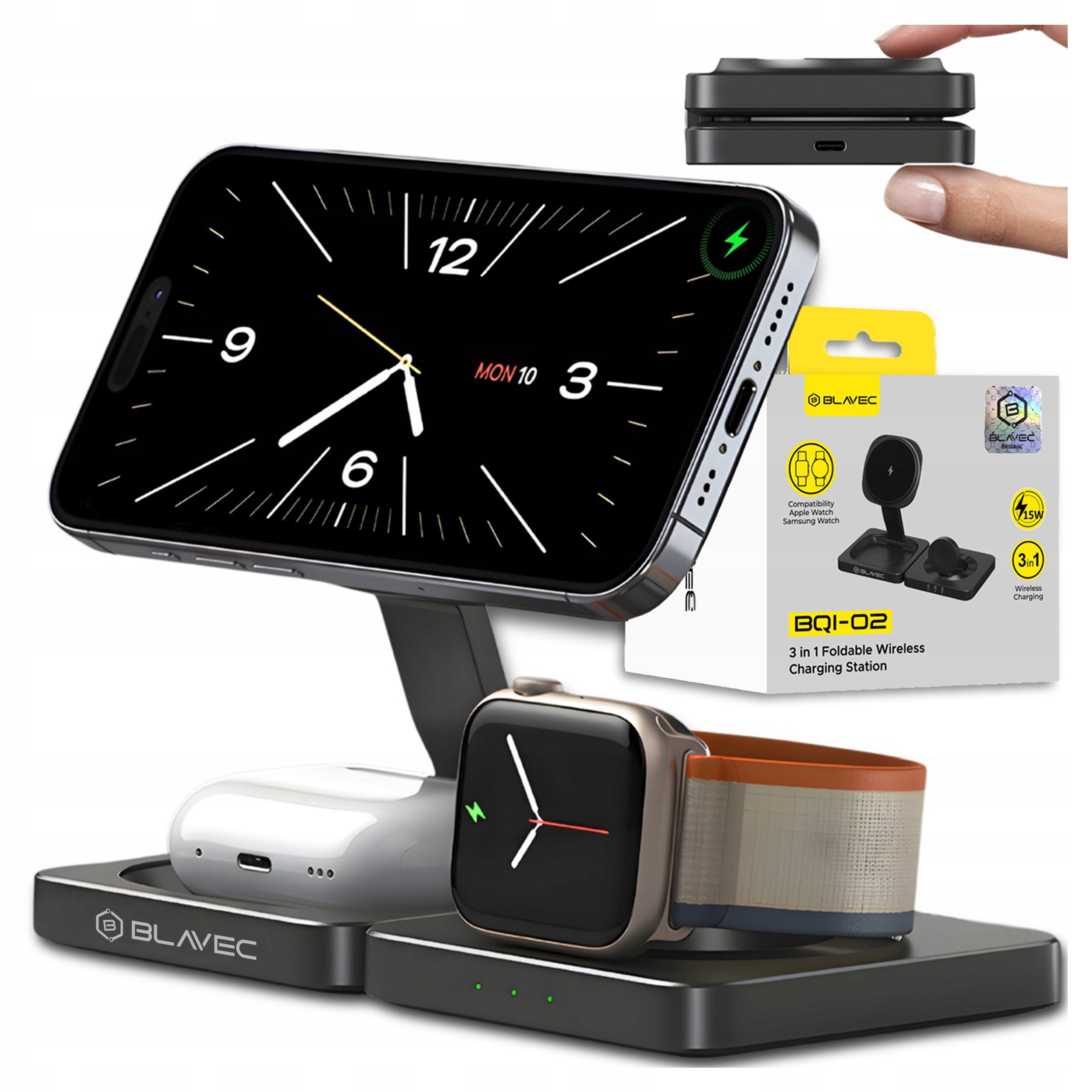 Ładowarka Indukcyjna 3w1 Magsafe Składana do Telefonu Apple Samsung Watch