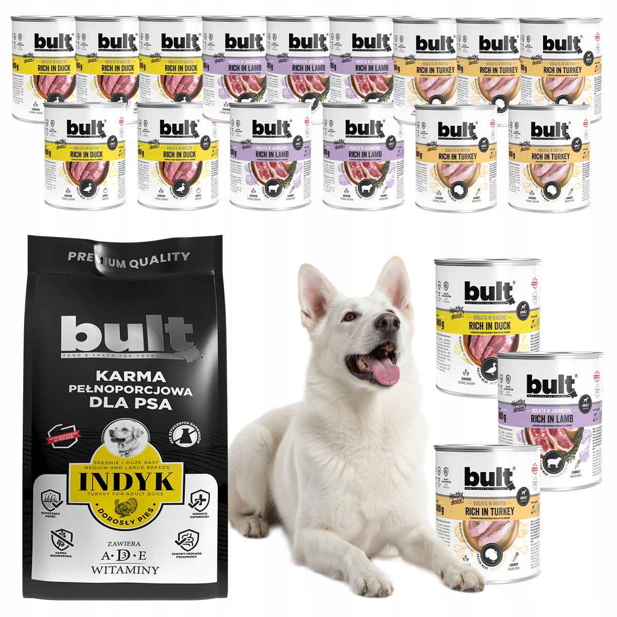 Levně Krmivo Suché s krůtím masem a Mokré pro psa MIX Chutí lehce stravitelných Bult 17,4k