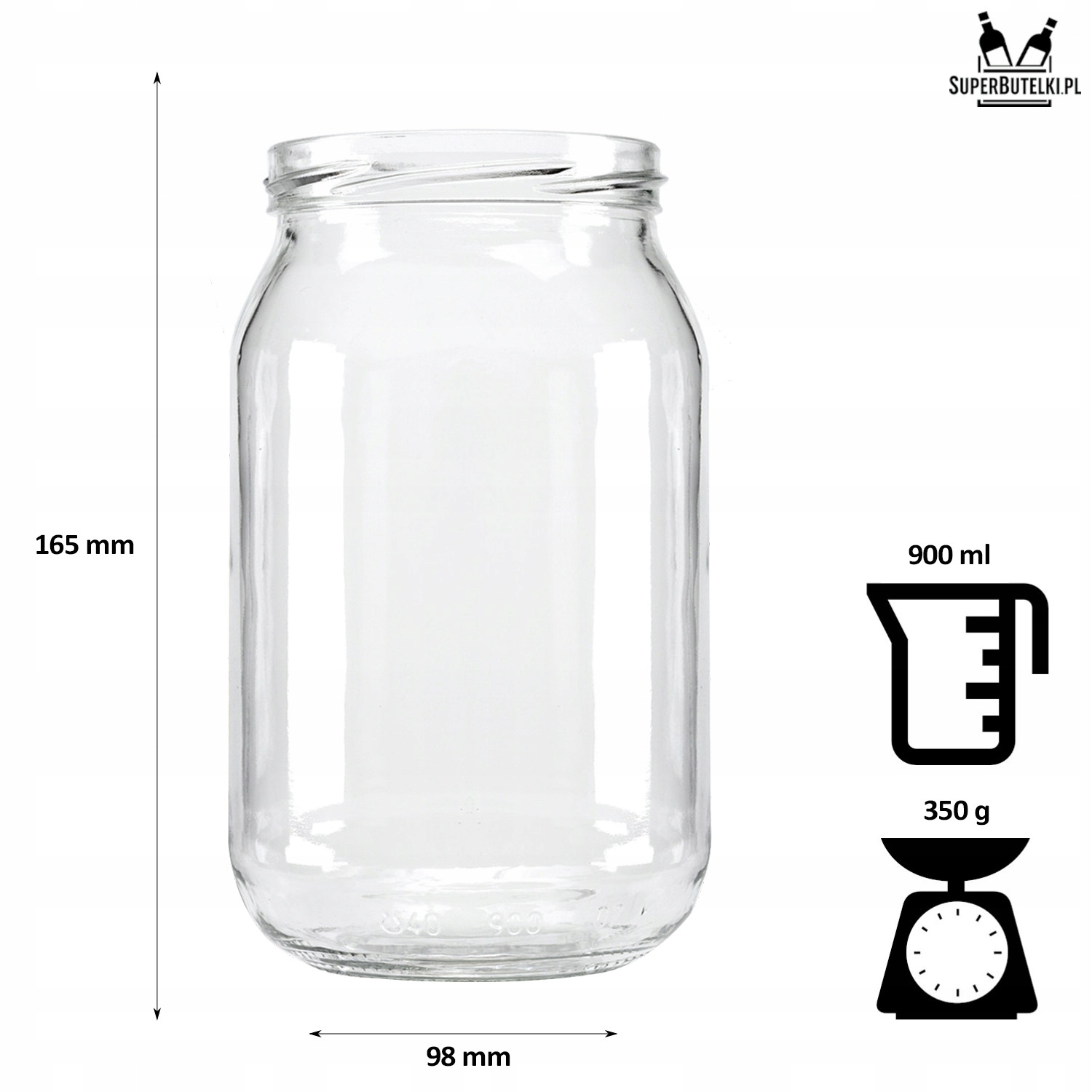 30x SŁOIK SZKLANY 900ml SŁOIKI SZKLANE NA PRZETWORY MIÓD + ZAKRĘTKI FI82mm Marka SuperButelki