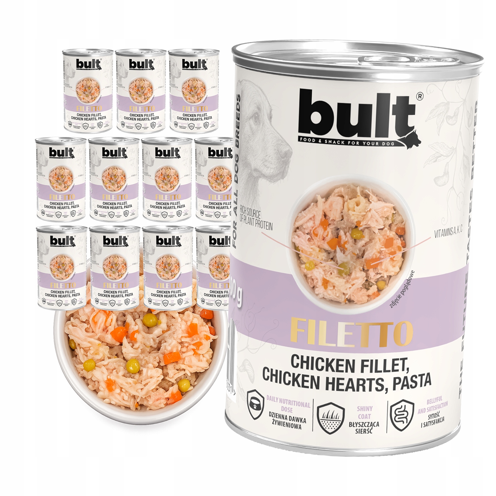 Levně Vlhké Krmivo Pro Psa Bult Filé z kuřecího masa, kuřecí srdce, těstoviny 12x400 g
