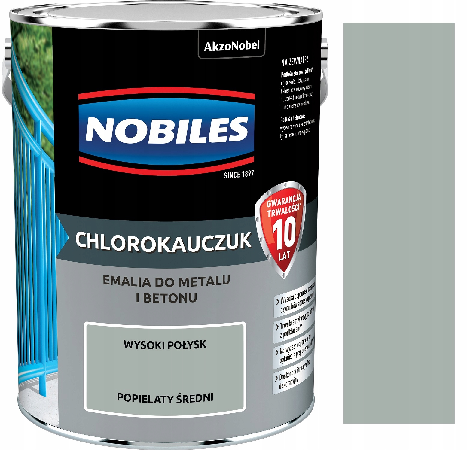 

Nobiles Emalia Chlorokauczuk Popielaty Średni 5L