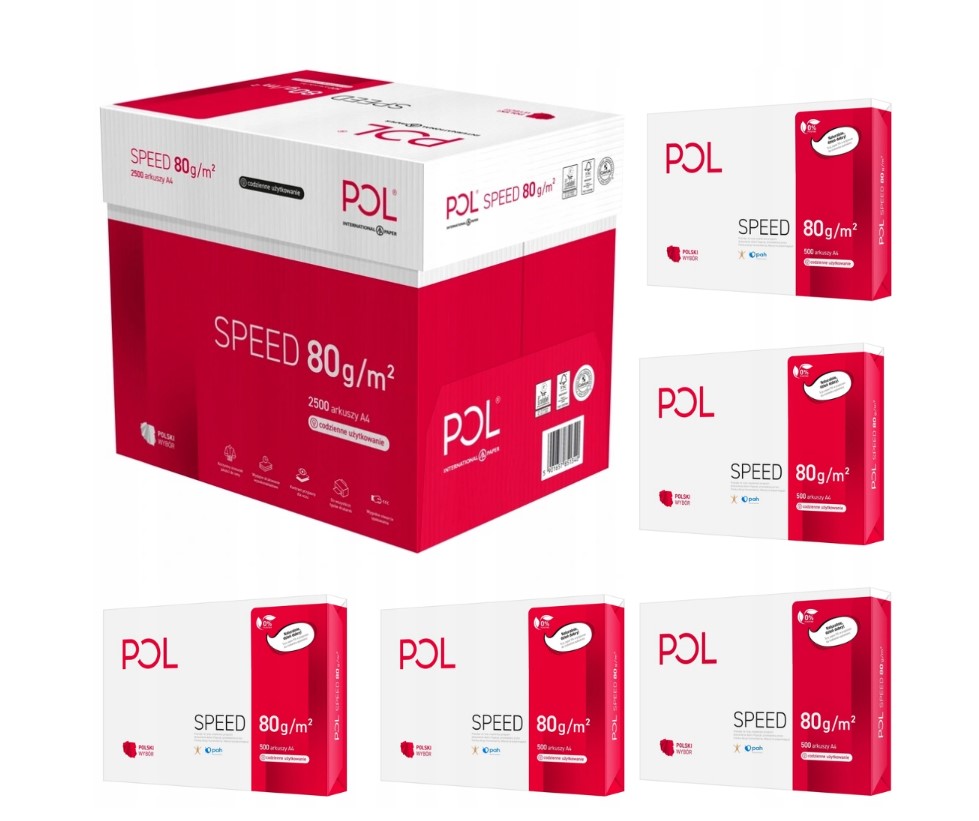 Papier Ksero biurowy do drukarki A4 5x500 arkuszy 80g PolSpeed Klasa C