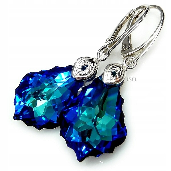 Krystaly Náušnice Baroque Blue Stříbro