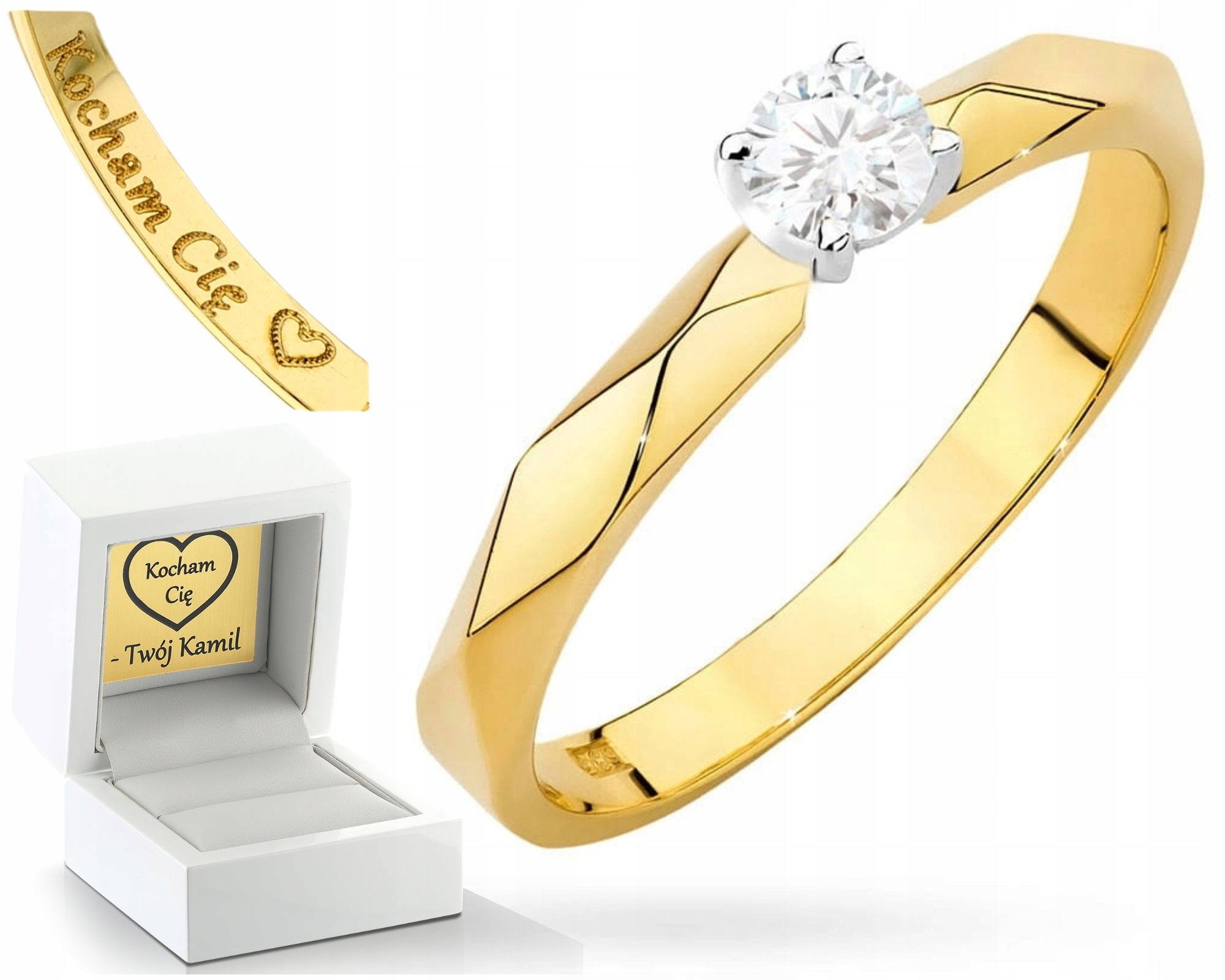 Zlatý Zásnubní Prstýnek Fazetovaný S Briliantem Gravírování 585 Dárek