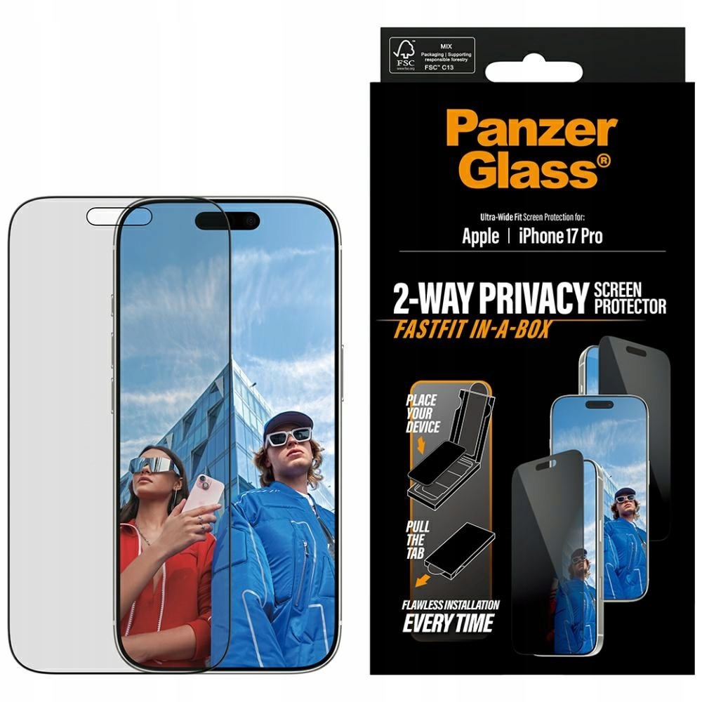Privatizačné sklo PanzerGlass Ultra-Wide Fit Fastfit pre iPhone 17 Pro