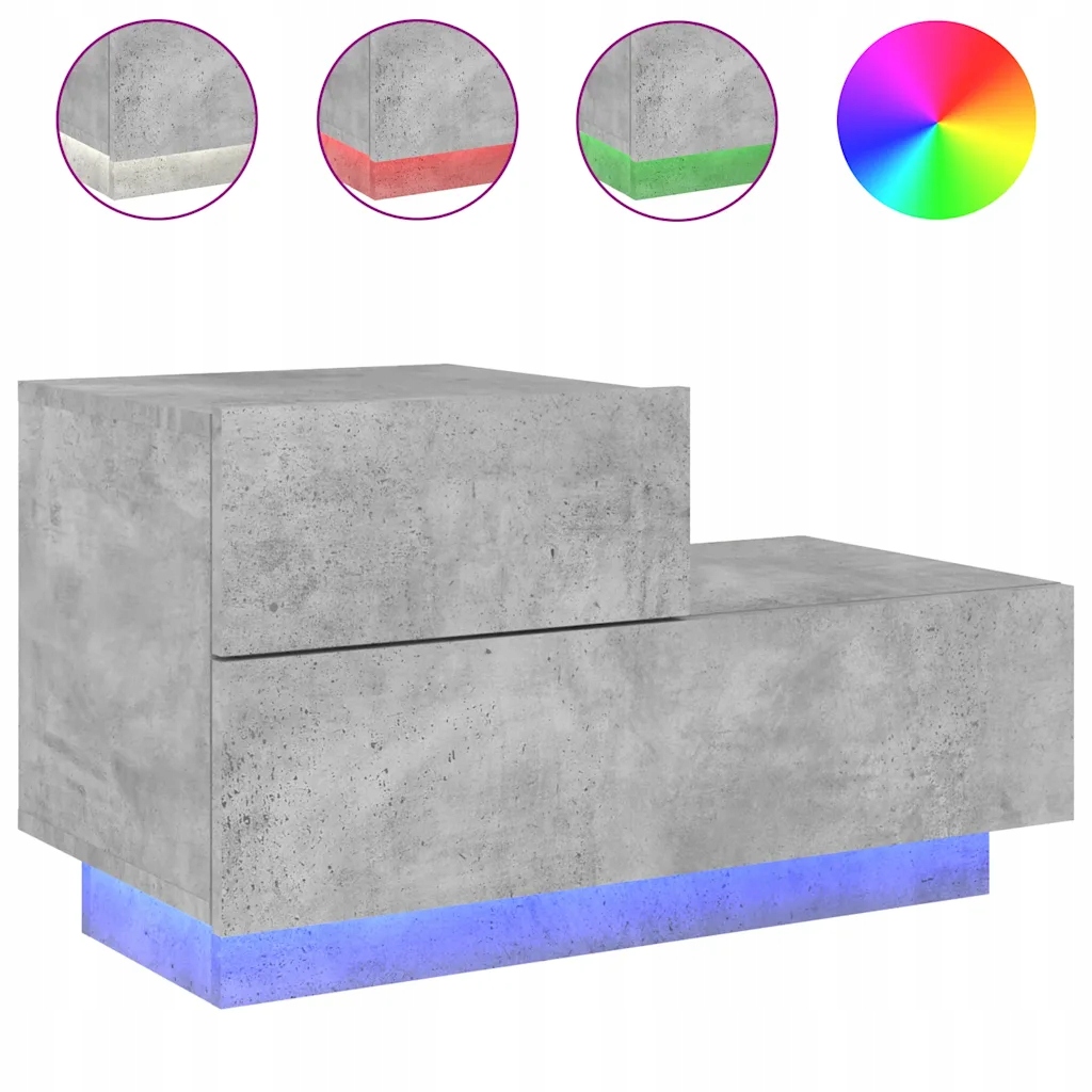 Noční stolek s Rgb Led osvětlením, šedý betonu, 70 x 36 x 40,5 cm