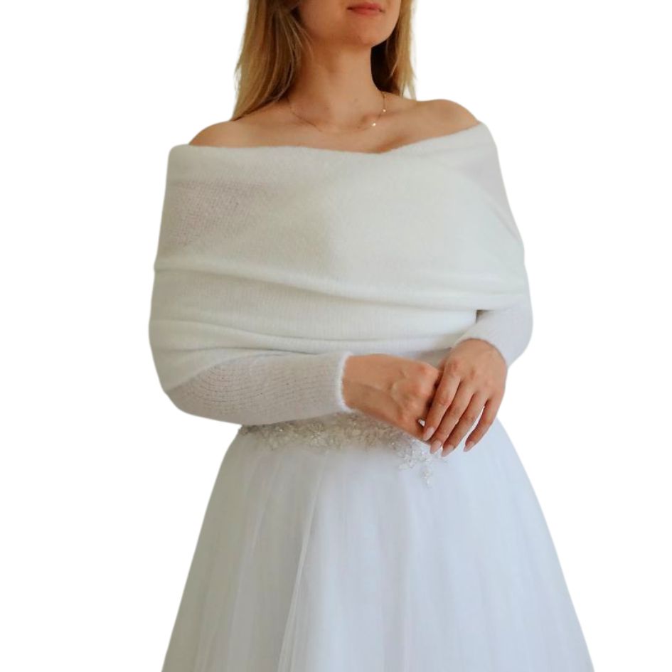 Nowoczesny Ślubny Szal z Rękawami | Sweterek biały| Uniwersalny Dodatek XS Marka inny