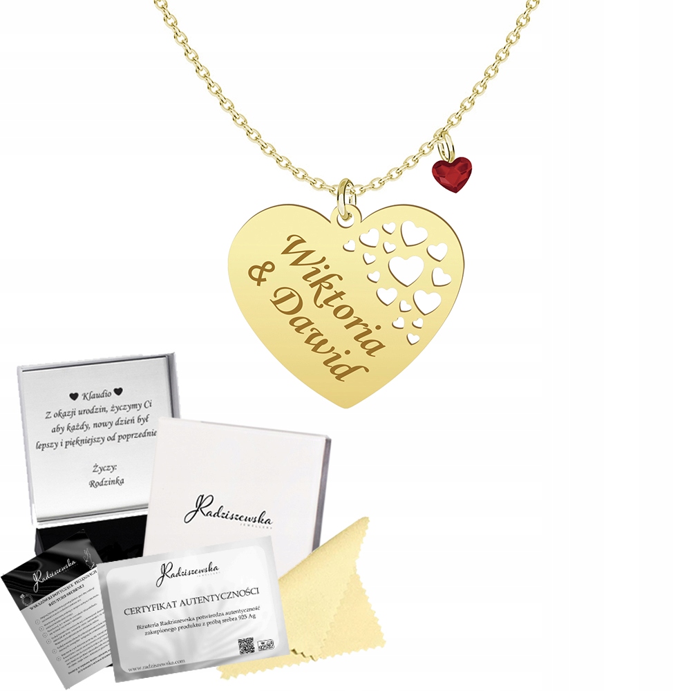 Zlatý náhrdelník na Den Žen Srdce Jméno Dárek Stříbro 925 Gravírování