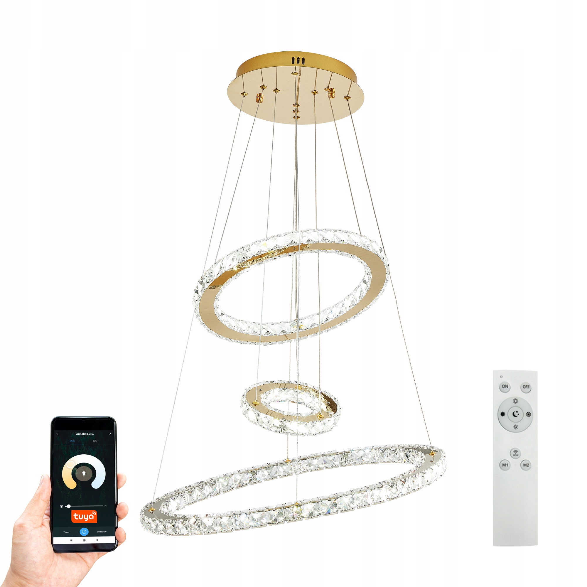 Lampa wisząca żyrandol złoty loft kryształowy 30/50/70cm ring salon Wobako