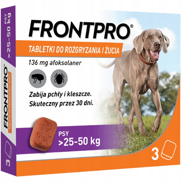 Frontpro Tabletki Smakowe Do Żucia Na Pchły I Kleszcze Dla Psa 25-50kg 3szt