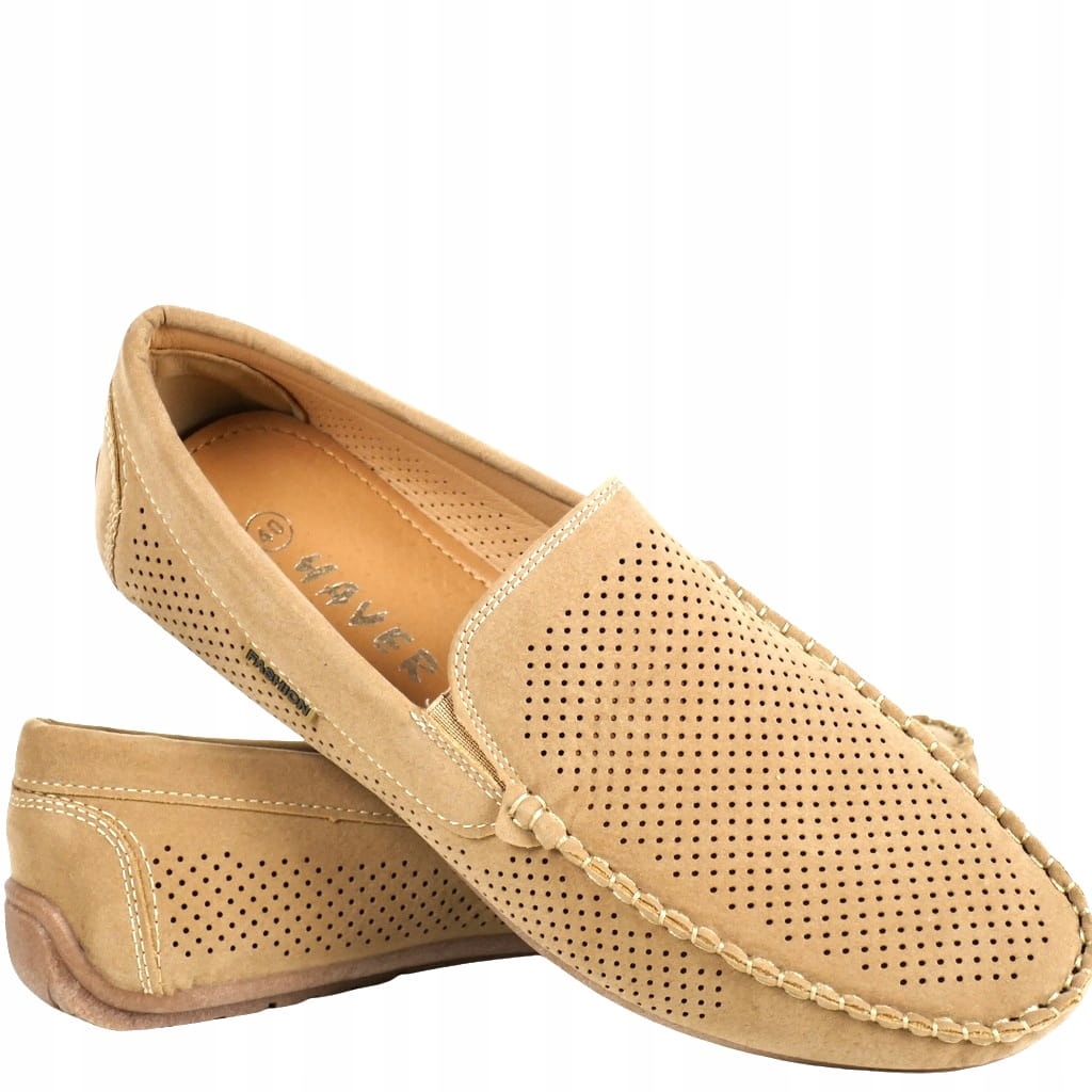 Pánské Ažurové Mokasíny Nubuk Semiš Béžové Děrované Pohodlný Módní Top