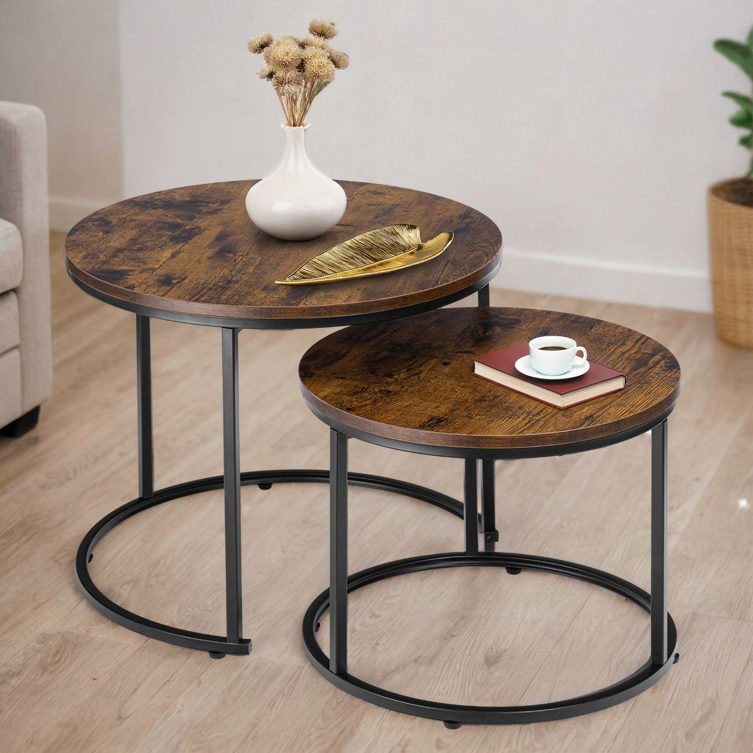 НАБІР ЖУРНАЛЬНИХ СТОЛИКІВ 2 в 1 РОЗСУВНИЙ КРУГЛИЙ ДЛЯ ВІТАЛЬНІ ЛОФТ СІЛЬСЬКИЙ ЖУРНАЛЬНИЙ СТОЛИК Бренд LoftInspired