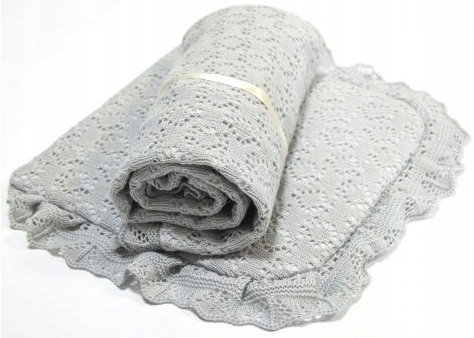 AŻUROWY Kocyk + Poduszka SZARY CHRZEST Do Wózka