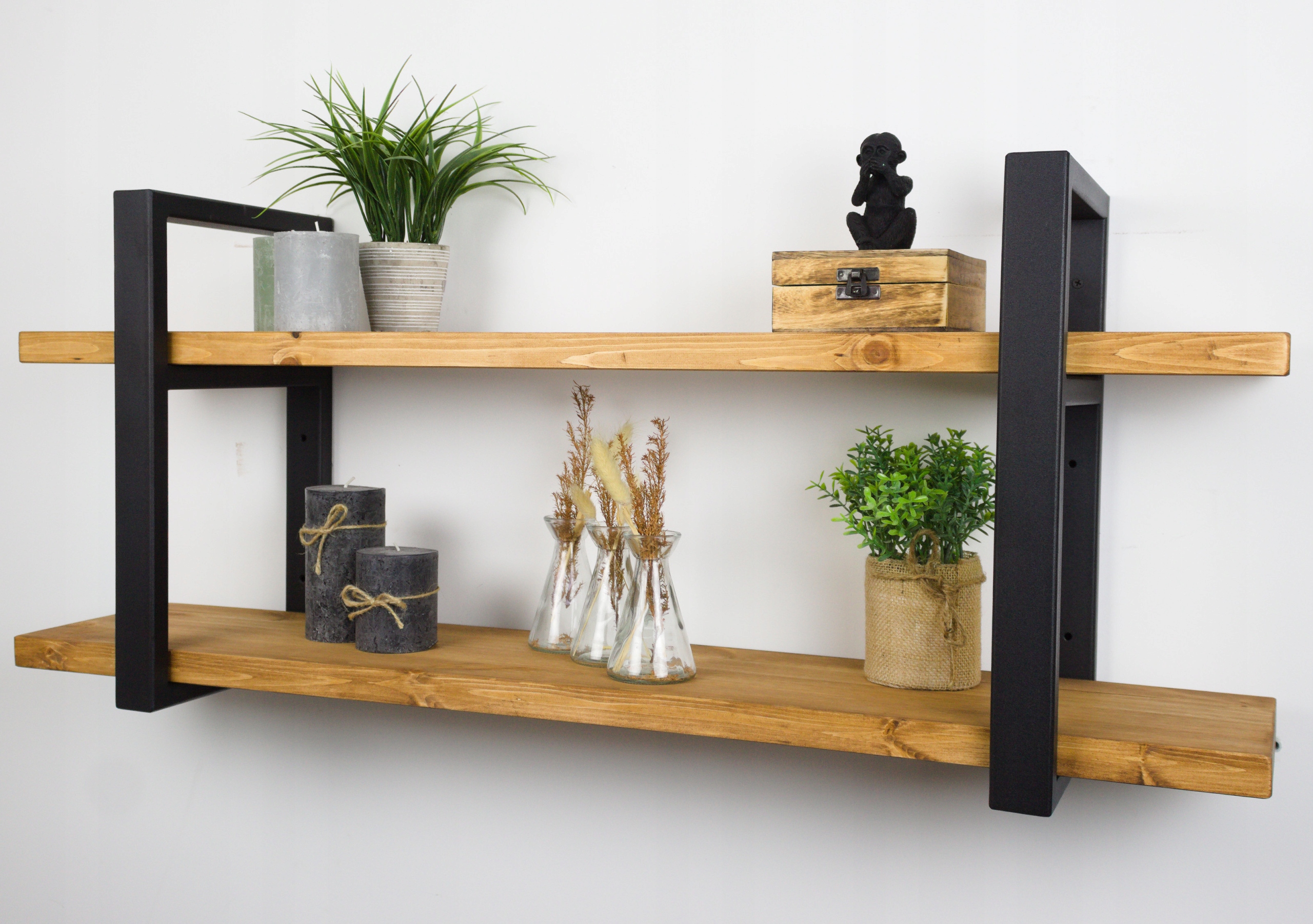 Závesná polica Nástenný regál Loft Industriálna drevená kovová polica 120 cm