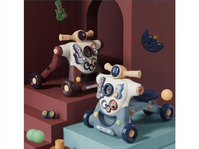 Chodzik Edukacyjny 3w1 Pchacz Hulajnoga Jeździk Brązowy