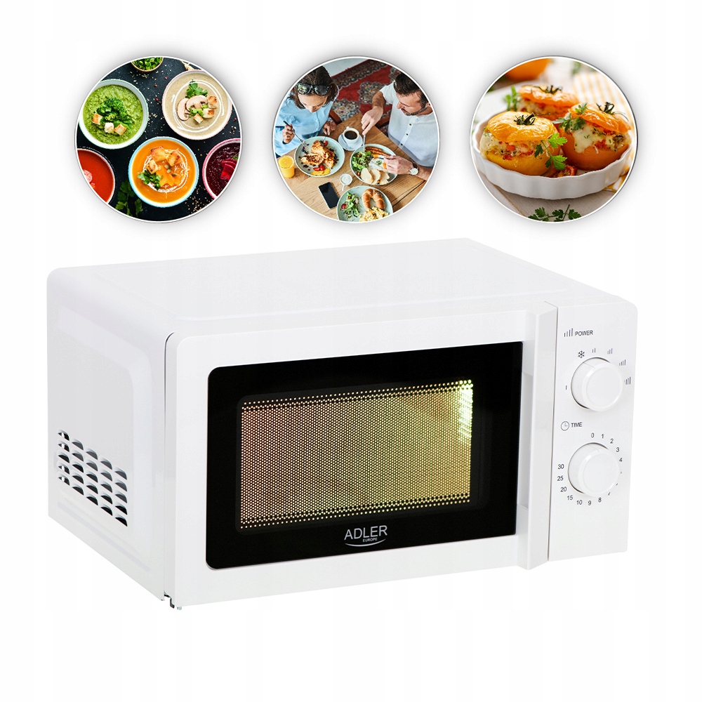 Biała Kuchenka Mikrofalowa 700W Mocna 5 Poziomów Funkcja Rozmrażania