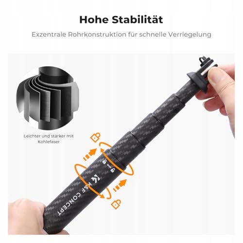 K&F CONCEPT Węglowy Selfie Stick Niewidzialny Monopod Do Kamer Hero DJI — miniatura 4