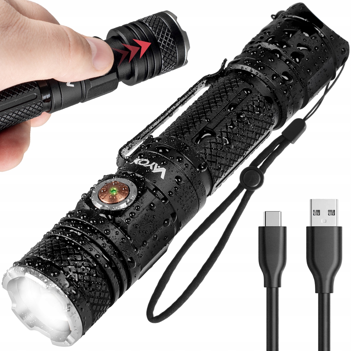 LATARKA LED TAKTYCZNA AKUMULATOROWA BATON ZOOM USB-C XHP50 1200lm PRO VAYOX
