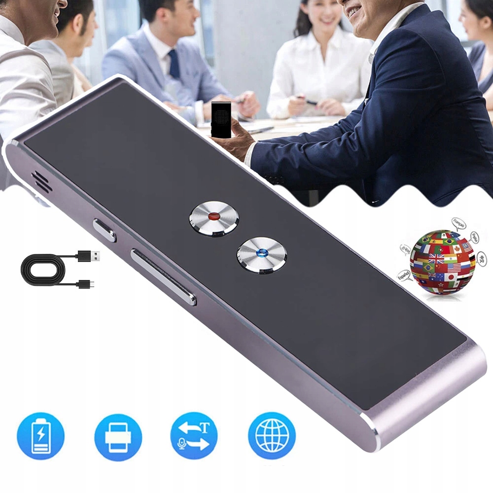 Tłumacz Głosowy Natychmiastowy Przenośny Translator 33 Jezyków 800mAh