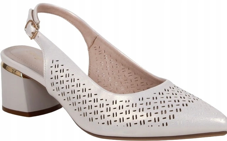 DAMSKIE CZÓŁENKA BEZ PIĘTY AŻUROWE SANDAŁY PERŁOWE WYGODNE STABILNE Kolor biały