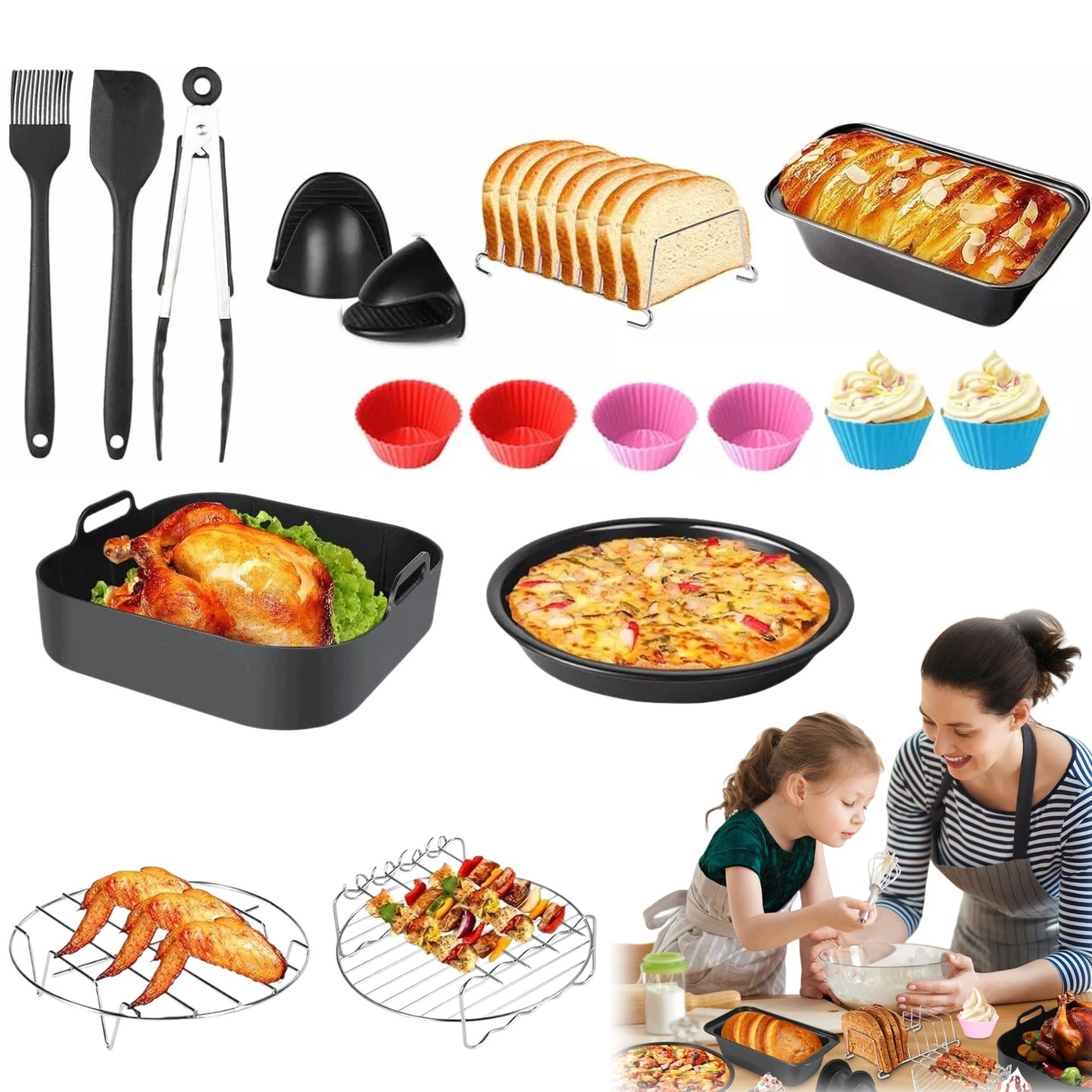 16dílná sada příslušenství pro vzduchovou fritézu a troubu