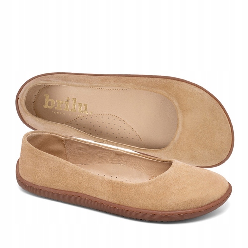 Brilu Polskie Damskie Skórzane Baleriny Barefoot Norah Beżowe 42
