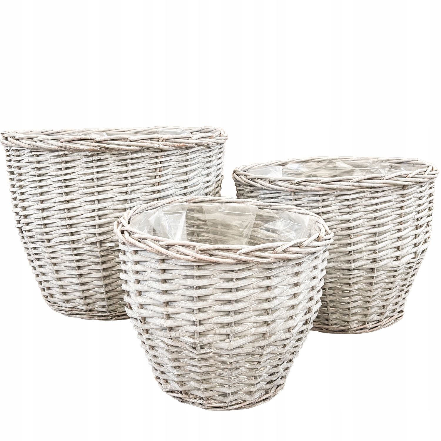 Proutěný Koš Na Květiny Dřevo Terasa Do Zahrady Velký Květináč 3 ks