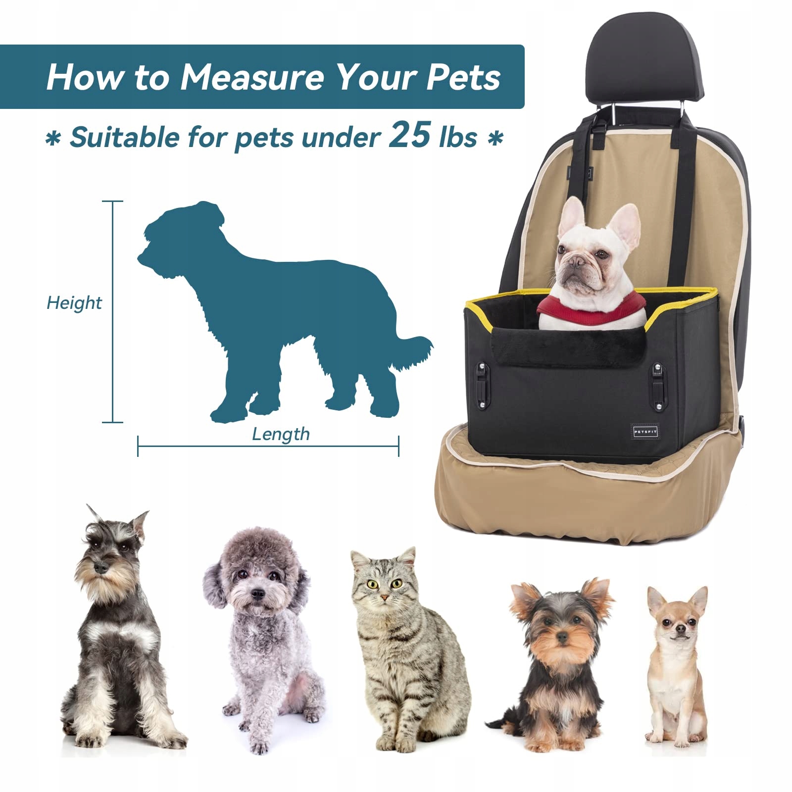 PETSFIT Fotelik Samochodowy Dla Małych Psów Z Paskiem I Poduszką — miniatura 7
