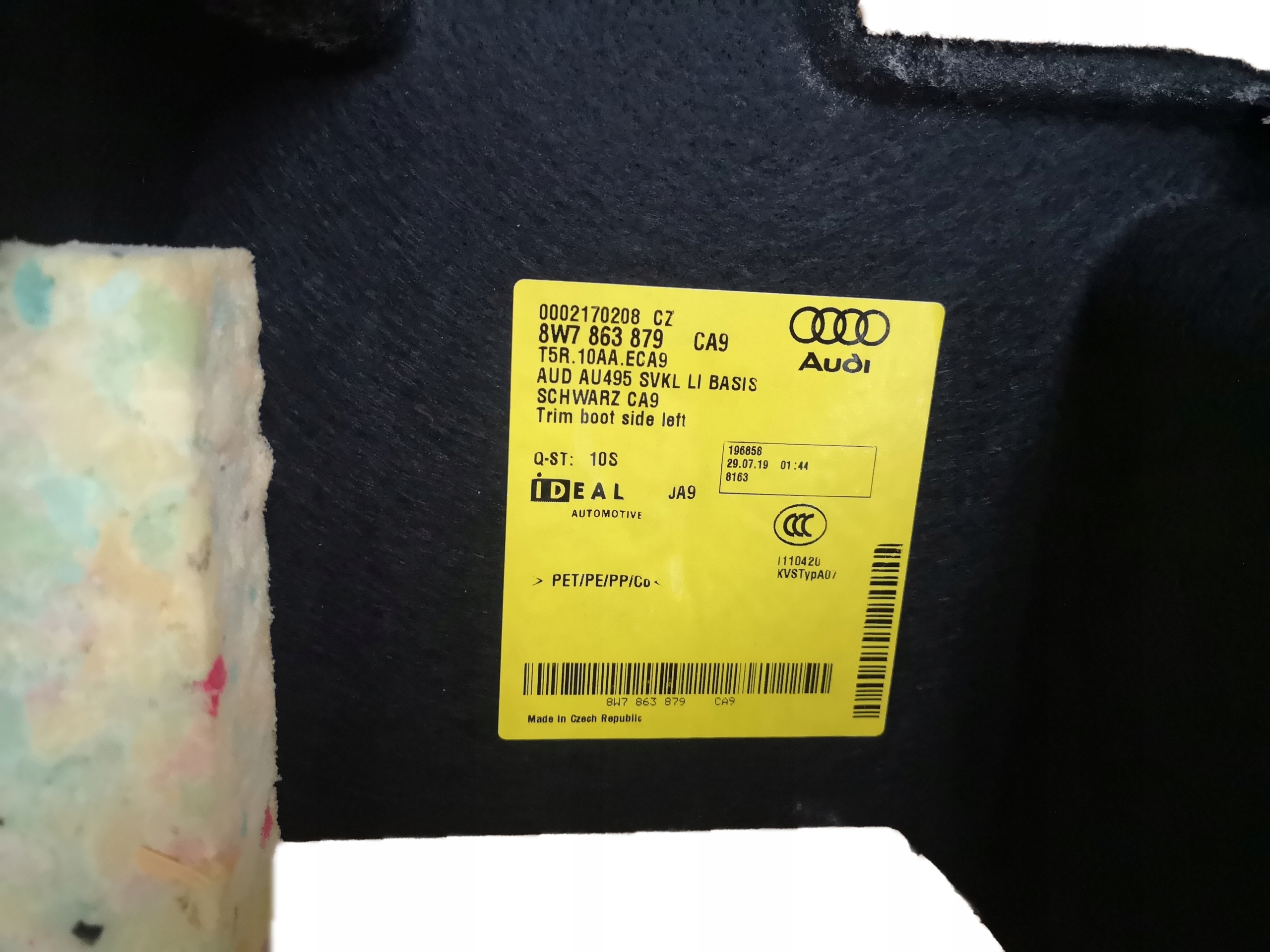 AUDI A5 8W CABRIO boot upholstery left 8W7863879