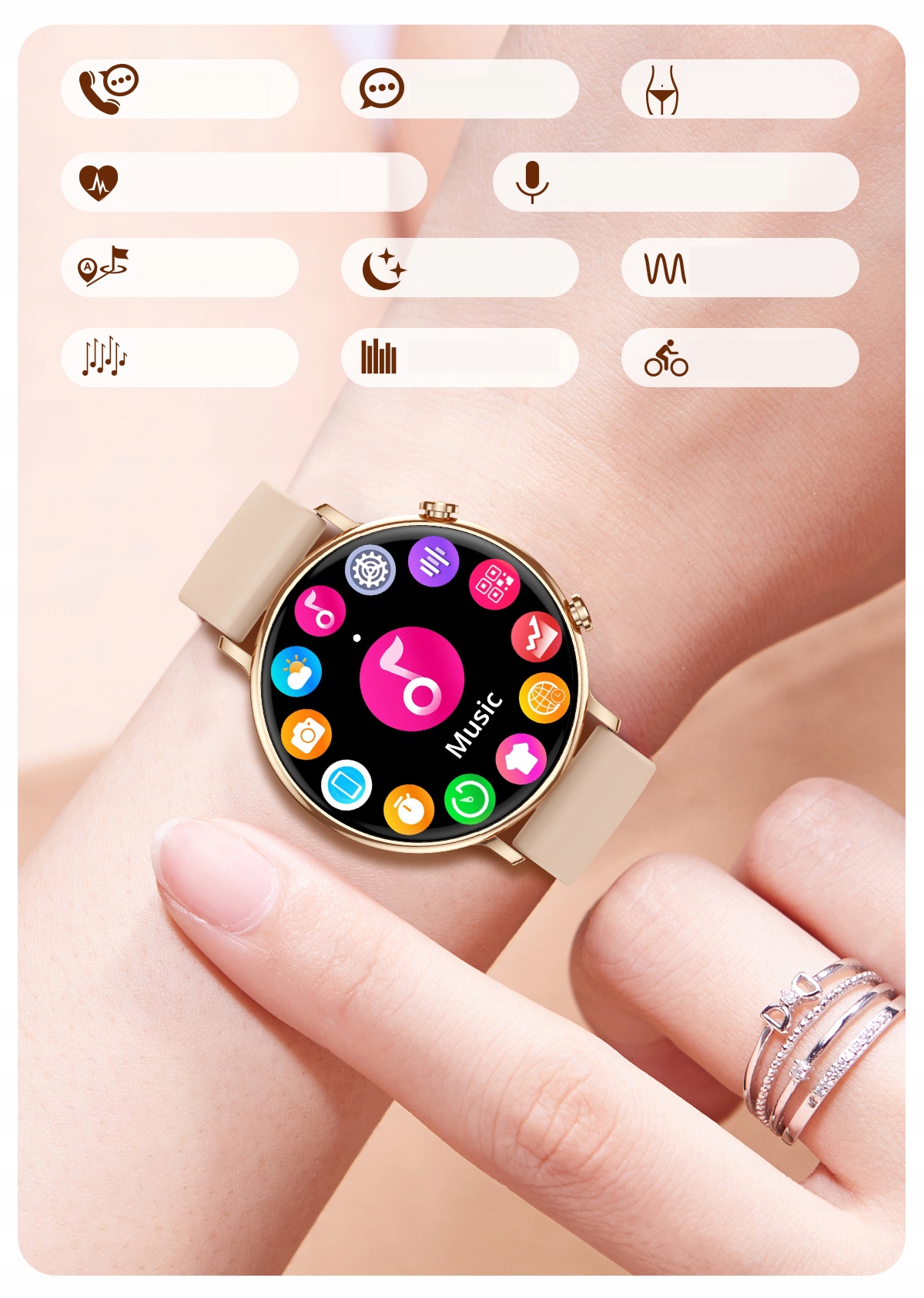 SMARTWATCH ZEGAREK DAMSKI POLSKIE MENU ROZMOWY POWIADOMIENIA SPORT 4 PASKI Model inny