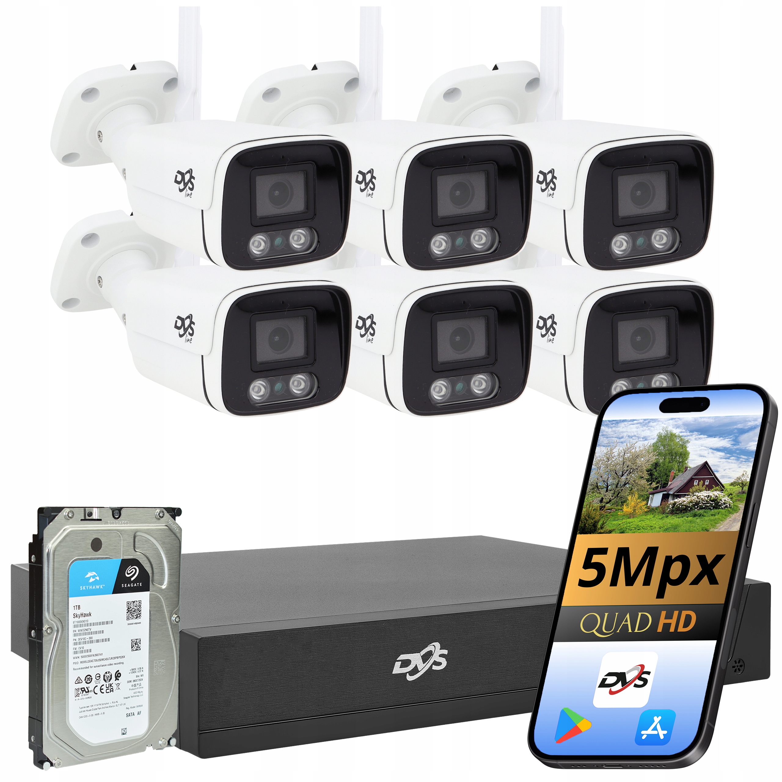 Sada Wifi Kamer 6x Bezdrátová Kamera Bílá 5Mp Dvs Tuba Monitoring 1TB