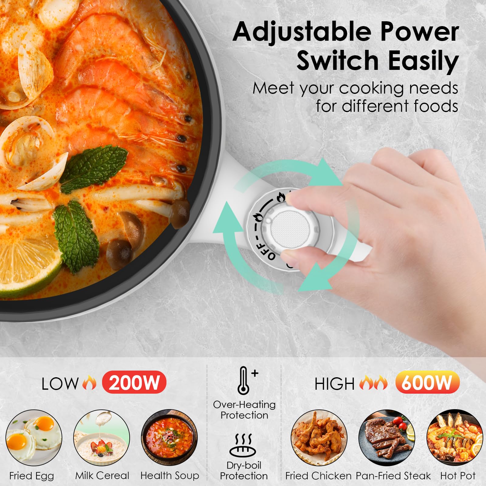 AUDECOOK Elektryczny Garnek Hot Pot 1,7L Przenośna Patelnia — miniatura 3