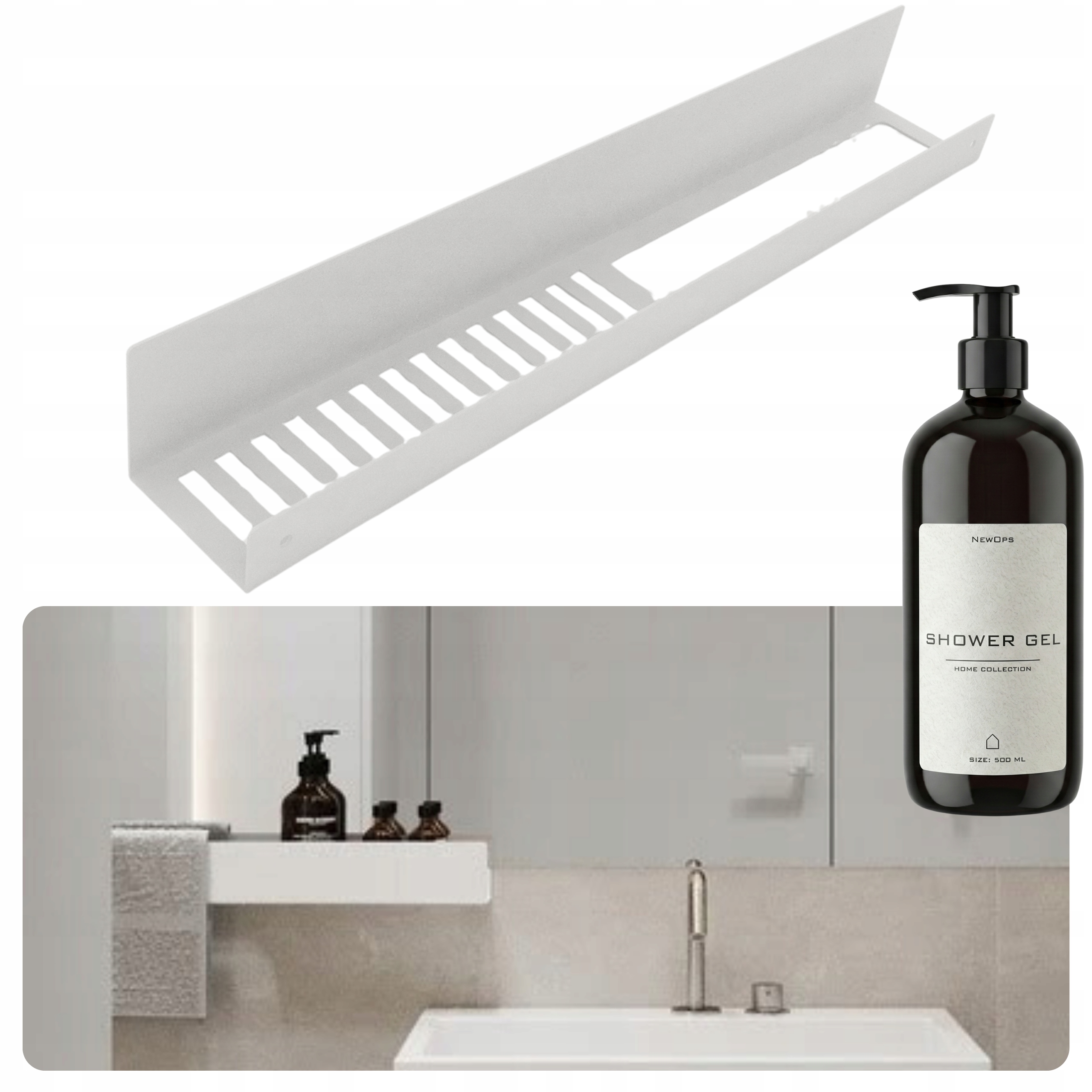 Koupelnová Sprchová Polička 2v1 Věšák Harmony 62 cm Bílá Dávkovač