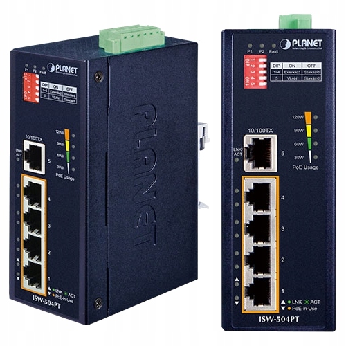Prepínač Switch na Din lištu, 5x RJ45 100Mb/s, 4x PoE