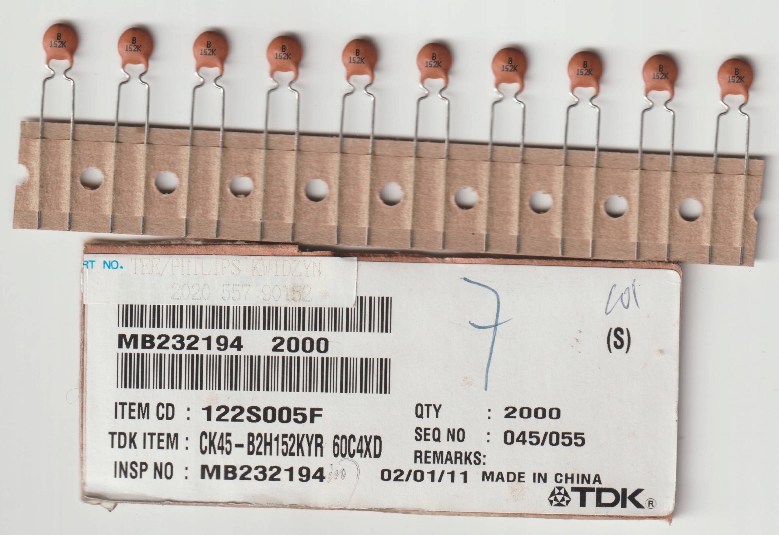 100x 1.5nF 50V 10% kond. ceramiczny Tht Tdk