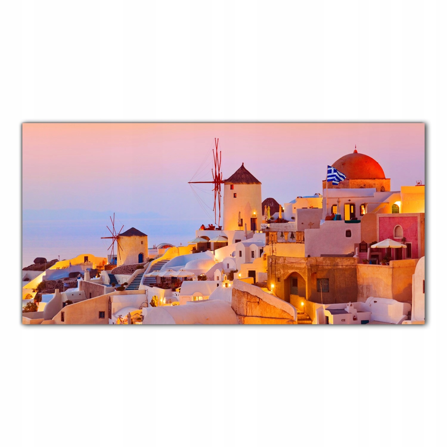 Santorini Západ slunce 100x50 Lacobel do kuchyně