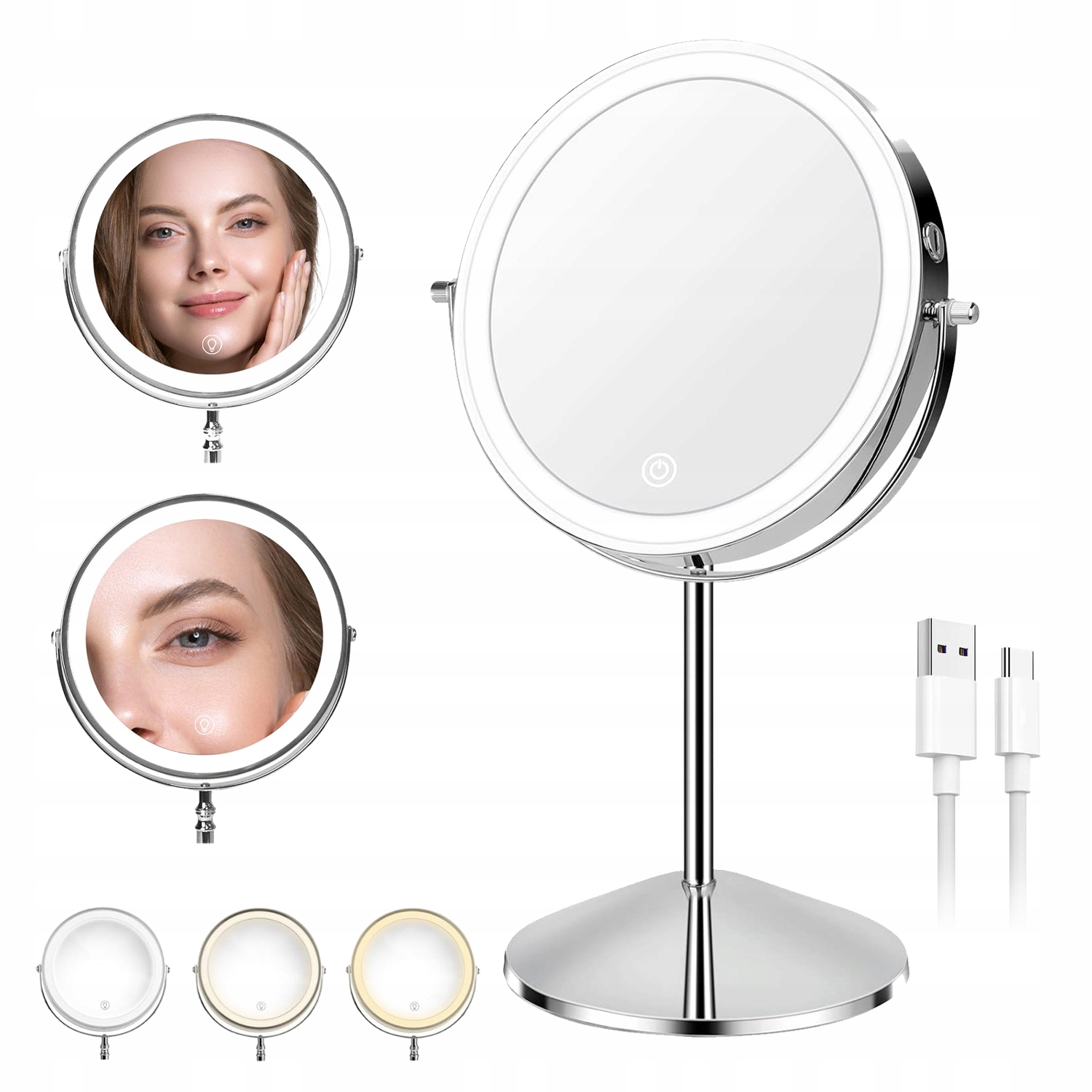 Zrcátko S Led Osvětlením Otočné O 360° 1X/10X Dotykové Na Stojanu