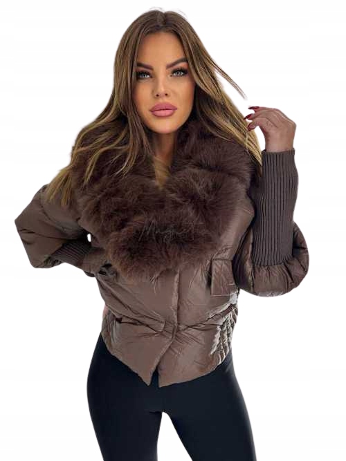 Lan Yu Xuan Prošívaná zimní bunda s kožešinou Čokoládová 8808
