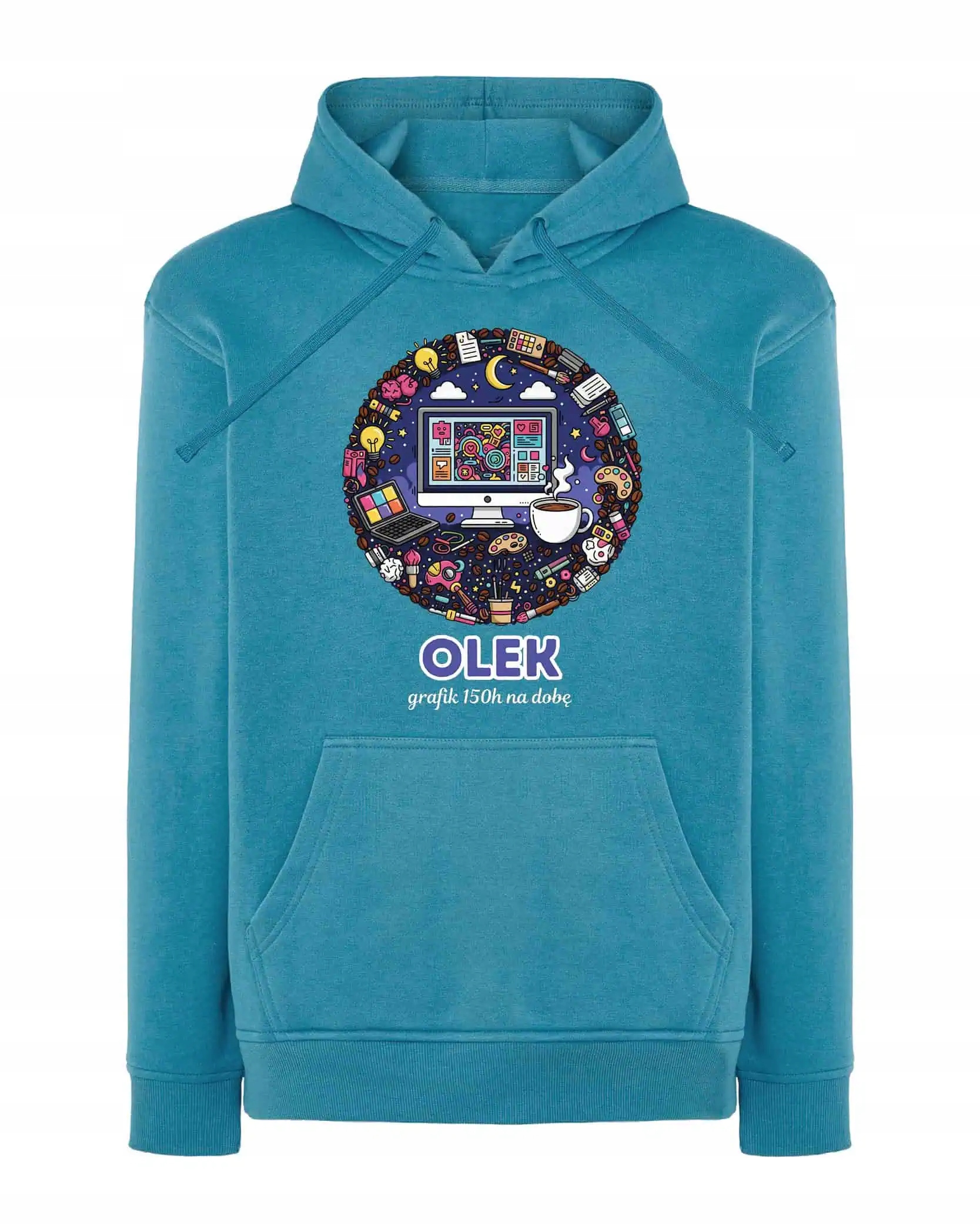 Mikina s kapucí Grafik Personalizovaná Ilustrační Modrá XL