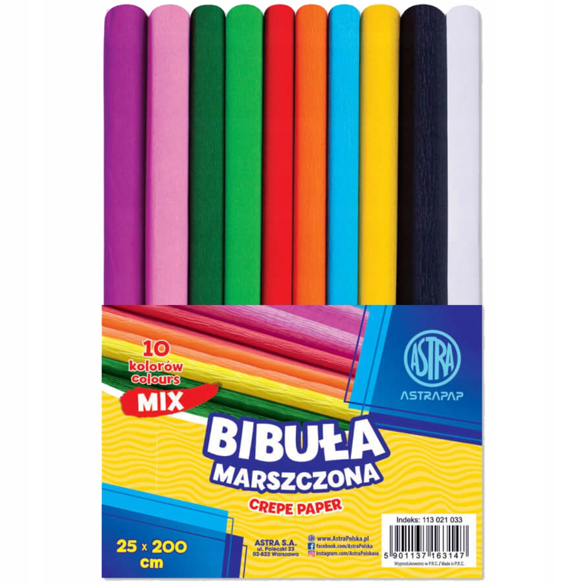 BIBUŁA MARSZCZONA ASTRA 10 żywych kolorów OZDOBNA DO DEKORACJI ASTRAPAP Kod producenta 113021033