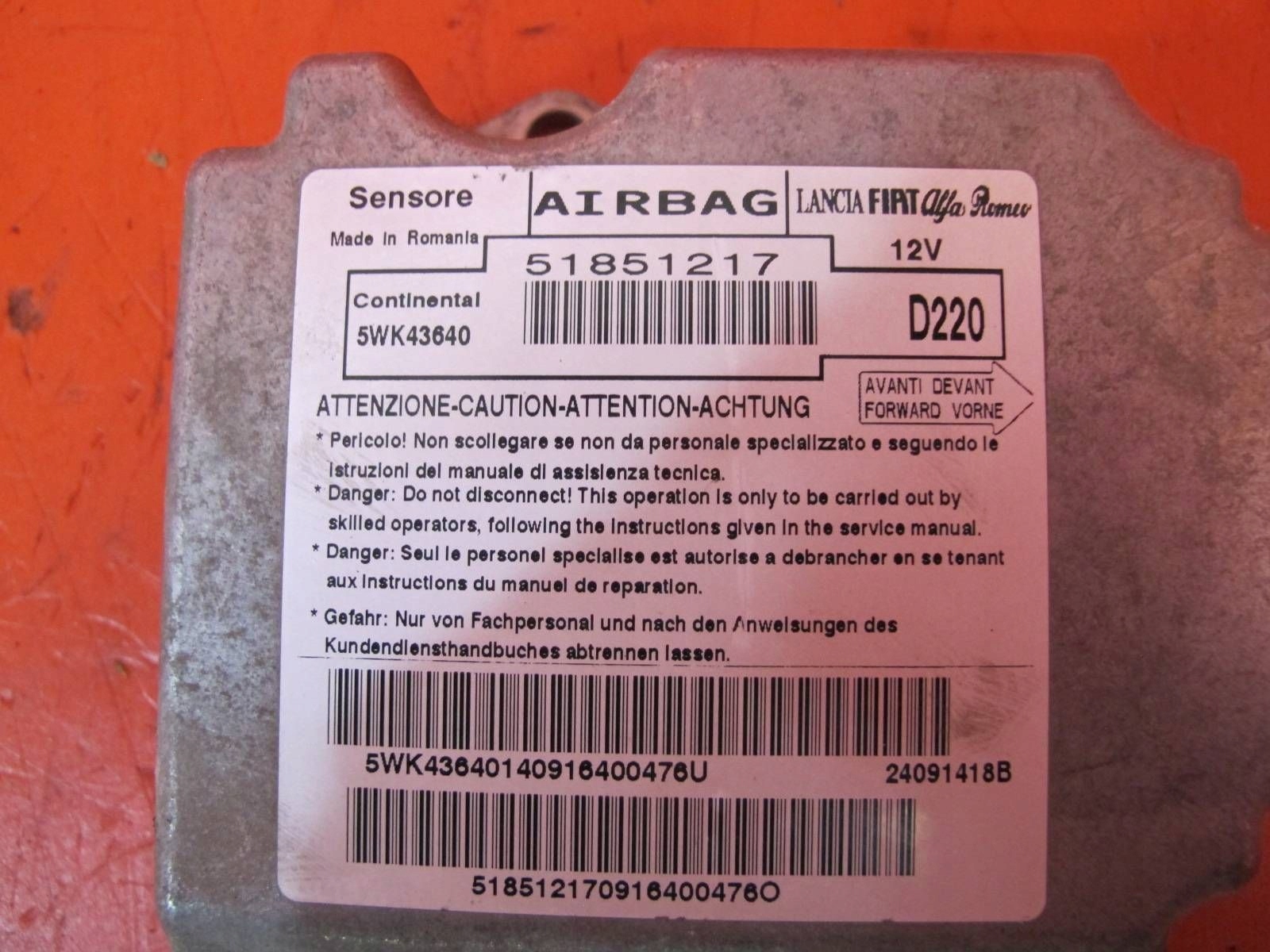 FIAT BRAVO II 2 198 module SENSOR control unit airbag 51851217