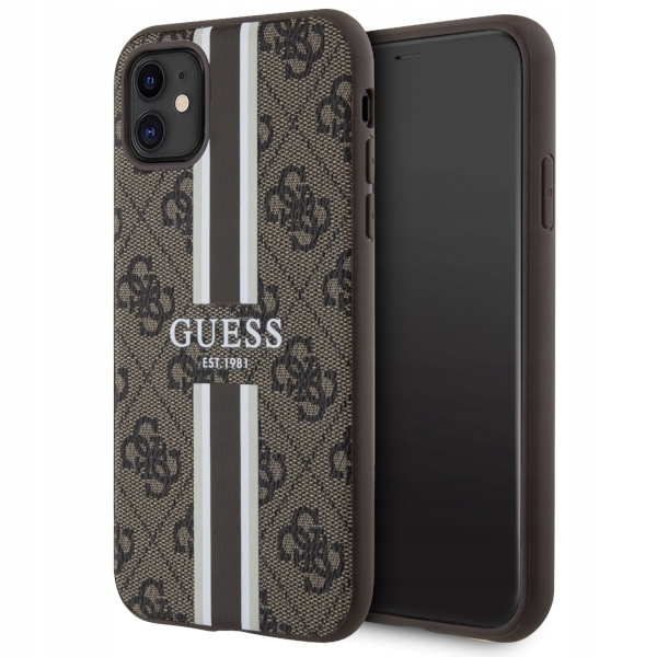 Guess 4G Printed Stripes MagSafe – Pouzdro pro iPhone 11 (hnědé)