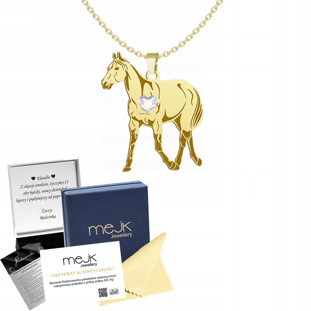 Zlatý náhrdelník s koněm plného anglické krve 925 Řetízek Gravírování