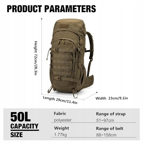 MARDINGTOP Plecak Taktyczny 50L Dla Dorosłych Trekking Outdoor Wędrówki — miniatura 2