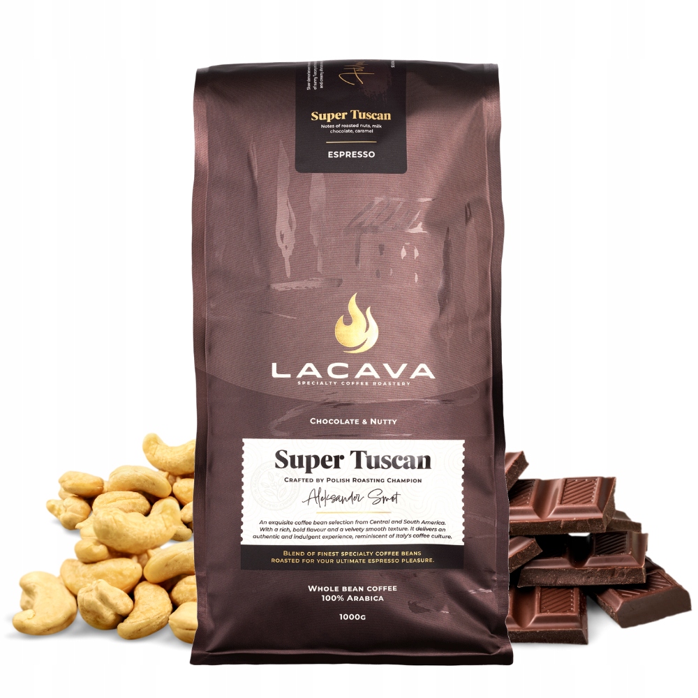 Káva zrnková s nádechem čokolády a ořechů 1000 g pražená LaCava Tuscan