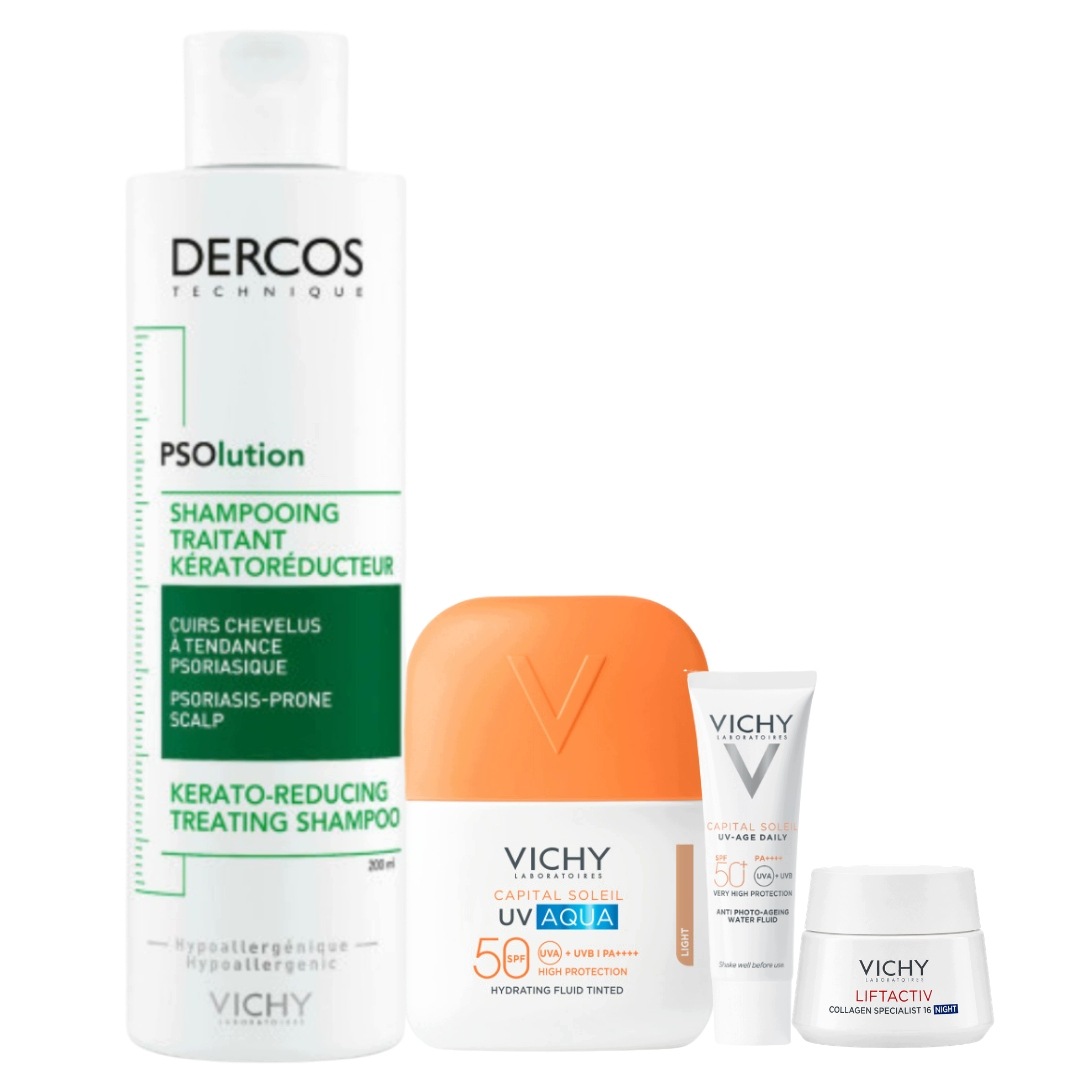 Vichy Fluid koloryzujący SPF50+ 50ml Dercos Szampon keratolityczny 200ml