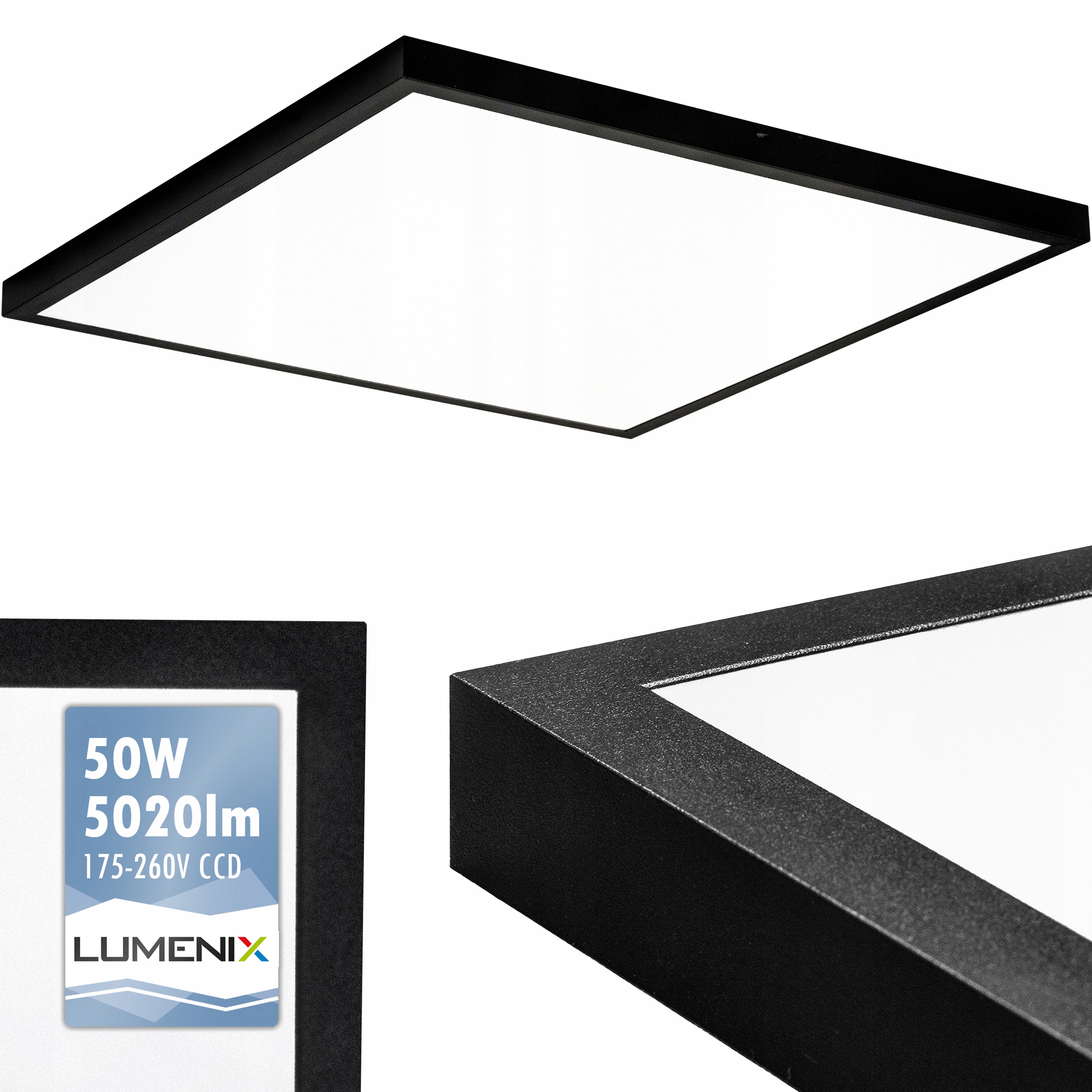 Panel plafon Led Oprawa Kaseton 60x60cm 50W Natynkowy sufitowy Czarny CCD