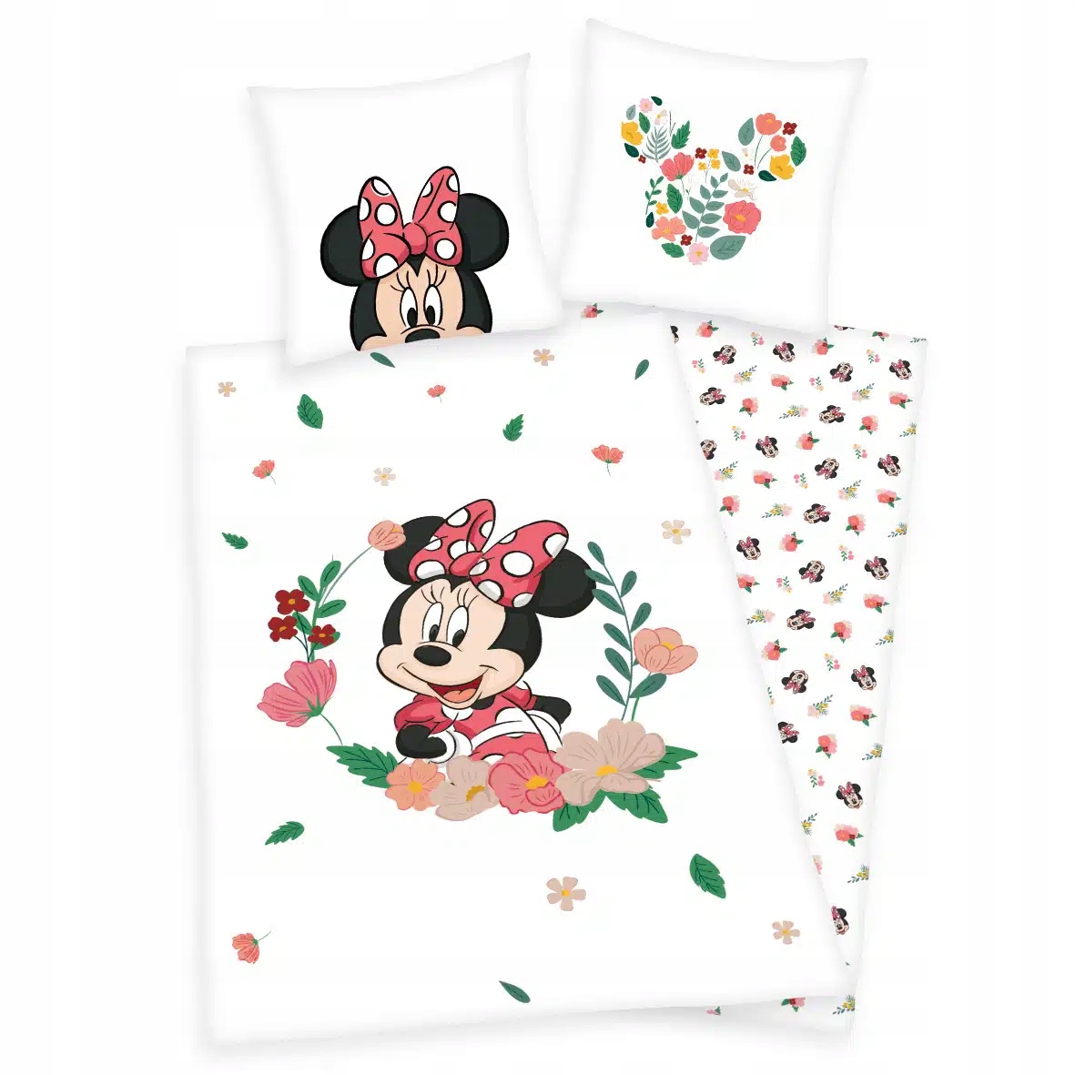 Pościel Flanelowa Myszka Minnie 140X200 Mini Bawełna Biała Kwiaty Dziecka