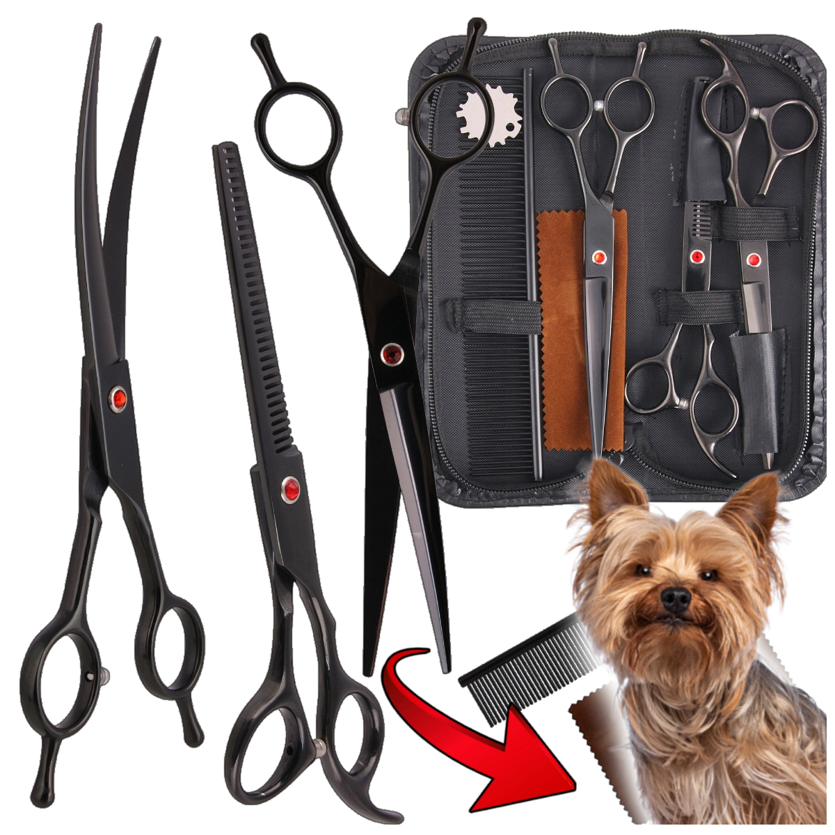 Nożyczki Do Strzyżenia Psa Fryzjerskie Groomerskie Zestaw 3+1 Ostre Lekkie